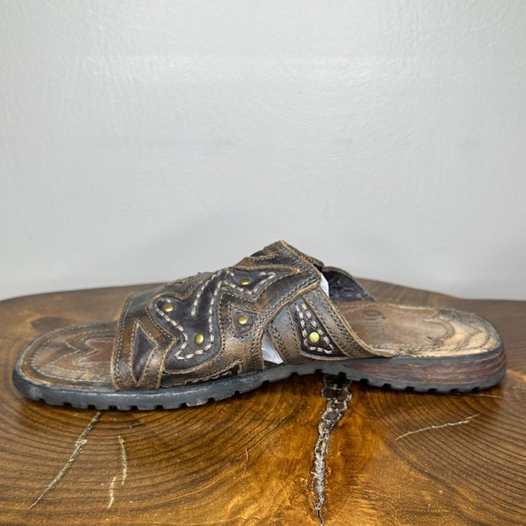 Guess Y2K Studded Distressed Brown Leather Sandals Mens Size 9 - Picture 7 of 14